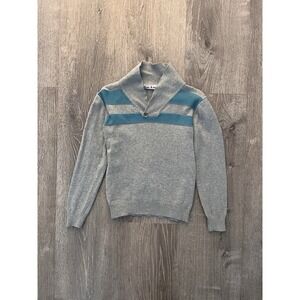 Vero Ruchi Boys 8 Gray Blue Striped Shawl Collar Cotton Knit Pullover Sweater